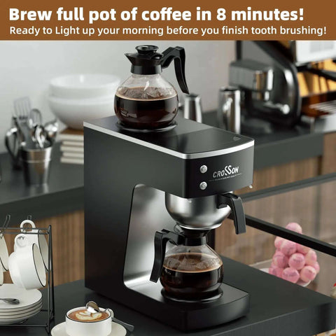 12 Cup Commercial Drip Coffee Brewer With Dual Warmer And Glass Decanters For Pour Over Convenience on kitchen counter