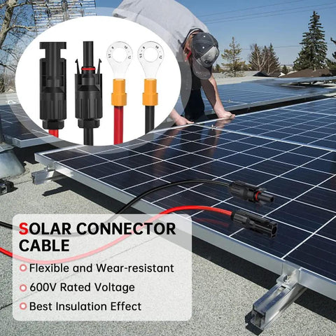 10 AWG Solar Panel Connector Cable With Male And Female Connectors For Solar Generator Inverter And Battery Charger O Ring Adapter Heavy Duty Tinned Copper Wire 105C Rated Insulated And Flexible used on rooftop solar panel installation