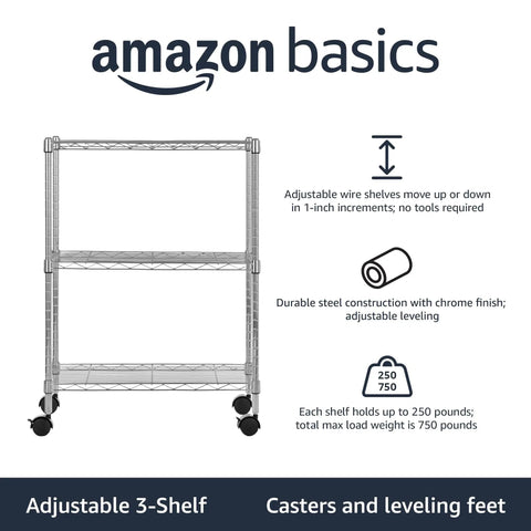 Rock Solid Heavy Duty Chrome Steel Wire Shelving Rack With Smooth Ball Bearing Casters And Adjustable Height Settings For Garage Gear Storage Or Laundry Room Organization Setup