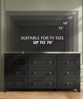 Top Shelf 9 Drawer Farmhouse TV Stand With Badass Storage Space And Rustic Barn Accents Built For Chill Living Rooms Holds Big Screens Up To 70 Inches, showcasing ideal TV size options.