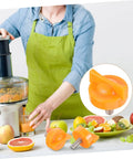 Locking Squeezer Screw for Citrus Juicer Replacement Part in use, shown in orange color, with a juicer and fruits