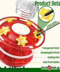 Exploded view of Upgraded 2026 Hummingbird Feeders For Outdoors 15oz Plastic Hanging Ant Proof Bird Feeder with labels