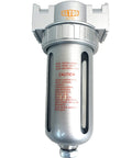 1/2 Inch NPT Mid Flow In Line Air Filter Desiccant Dryer Moisture Separator With Poly Bowl And Visible Sight Glass, 105 CFM in silver finish
