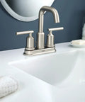Two-Handle High Arc Bathroom Faucet In Spot Resist Brushed Nickel Finish, No-Fuss 4-Inch Centerset Install, ADA Compliant, Smooth Temperature Control