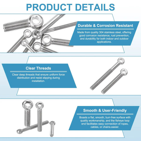 Six Pack Of M5x20mm Shoulder Swing Eye Bolts Made From Tough 304 Stainless Steel For Heavy Duty Rigging Hardware And Marine Attachments That Are Straight Up Badass And Grip Your Rig Tight With Zero Drama, showcasing durable stainless steel.