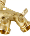 Heavy Duty Brass Hose Splitter 4 Way Garden Connector Three Quarter Inch Durable Hose Adapter With Solid Brass Body Easy Shut Off No Leaks Fits Most Hoses For All Your Yard Watering Needs close-up of brass valve