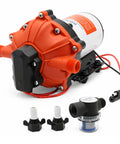 12V RV Water Pump 5.5 GPM 60 PSI Heavy Duty Diaphragm Pump with connectors for freshwater system use in marine and camper.