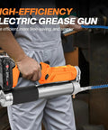 Cordless Electric Grease Gun Kit With Dual 2.0Ah Batteries And Bright LED Light, 12,000 PSI, shown in use for lubrication