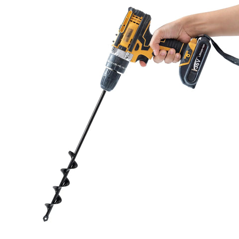 Handheld drill with auger attached from Set Of 5 Garden Auger Drill Bits For Planting With 3/8 Inch Hex Drive, Deep Hole Digger For Tulips Iris Bulbs And Bedding Plants, Includes 1.6X16 2X16 2.6X16 3X16 And 3.5X16 Inch Sizes For Seedlings And Weeding.