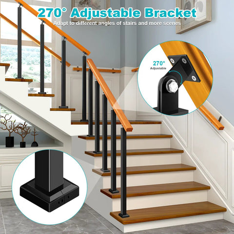 Heavy Duty Steel Stair Baluster Posts With Rust Resistant Black Finish And Quick Adjusting Brackets for stairs with adjustable brackets.