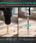 Bolt Extractor Kit And Screw Extractor Set With 40 Left Hand Heavy Duty Cobalt Drill Bits And Easy Out in use on wood surface