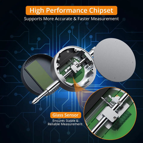 Workhorse Digital Dial Indicator With 0.01mm/0.0005 Inch Resolution, Digital Probe Gauge, 0-12.7mm/0.5 Inch Range, Aluminum Alloy Body, Large LCD Readout, Pro Grade Precision Tool For Mechanical, Industrial, And Lab Use