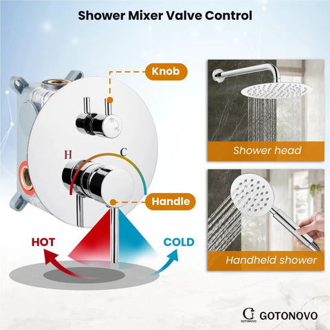Rain Shower System With 10 Inch Round Showerhead And Handheld High Pressure Faucet Set Including Rough In Valve