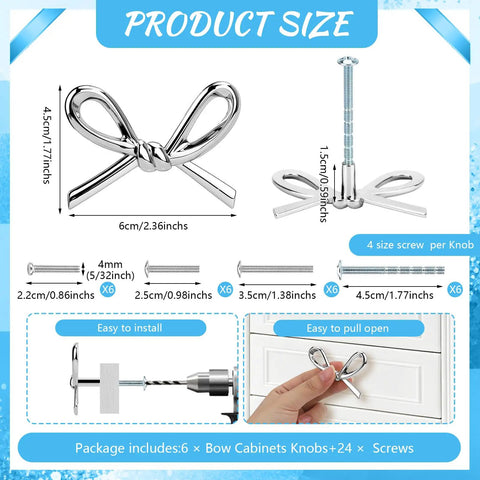 Image showing dimensions of Boss Bow Dresser Knobs And Cute Drawer Knobs In Zinc Alloy With Brushed Hardware Pulls Vintage Cupboard Knob Set