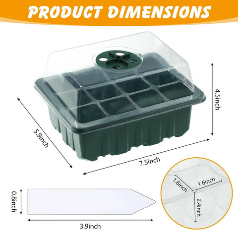Ten Pack Seed Starter Trays With Humidity Domes, 120 Cell Seed Starter Kit dimensions and transparent tray with adjustable vent