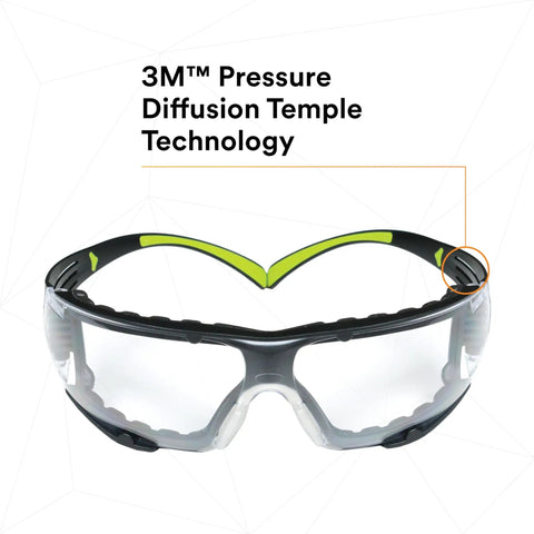 SecureFit 400 Safety Glasses For Men And Women With Anti Fog Anti Scratch Clear Lenses, Green And Black Frame, Lightweight Polycarbonate, UV Protection, Flexible Temples, Removable Foam Gasket, No Slip Fit For All Day Comfort