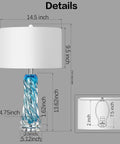 Dope Blue Glass Desk Lamp, 26 Inch Tall With Handcrafted Spiral Body detailing size and dimensions