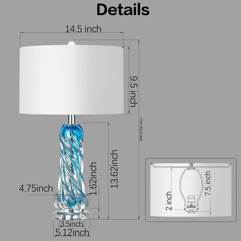 Dope Blue Glass Desk Lamp, 26 Inch Tall With Handcrafted Spiral Body detailing size and dimensions