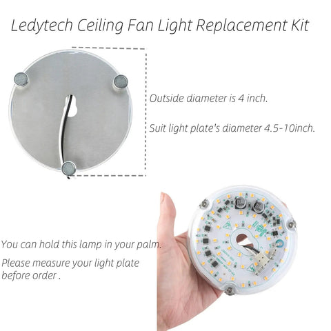 4 Inch LED Retrofit Light Kit For Ceiling Fans Replacement Panel 18W 3000K Warm White 2200LM 120V CRI90 Dimmable ETL Listed