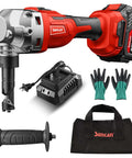 Cordless Beast Metal Nibbler 16 Gauge Cutter With 1900 RPM Brushless Motor, battery, charger, gloves, handle, and bag