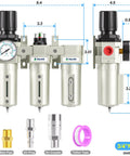 Front view of Beefy Heavy Duty 0 to 240 PSI Three Quarter Inch NPT Air Drying System with filtration units and accessories.