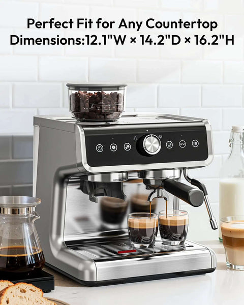 Espresso Machine With Built In Grinder And Milk Frother 20 Bar Coffee Maker For Home Baristas on a kitchen countertop