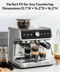 Barista Grade Espresso Machine With Built In Grinder For Home Use, 30 Grind Settings, 20 Bar Pressure, 58mm Portafilter, Touch Screen Controls, Milk Frother For Latte And Cappuccino, Anti Clog System, Durable Coffee Maker visible on countertop