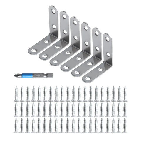 L Shaped Shelf Brackets 2 Inch Stainless Steel 90 Degree Corner Brackets 6 Pack With Hardware Screws Lightweight Solid Support