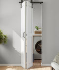 Space Saving Bi Fold Barn Door Kit With Track Hardware In White MDF Doors Two Panels Fits Openings Up To 20 Inch By 82 Inch DIY Installed