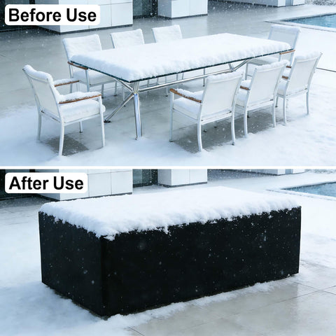 Rectangle Patio Furniture Cover Waterproof All Weather Heavy Duty Oxford Outdoor Table And Chair Cover For Lawn Backyard Deck Black 84 Inch Length 79 Inch Width 26 Inch Height Tough As Nails covering outdoor furniture in snow