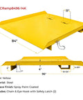 Tough As Nails Heavy Duty 84 By 96 Inch Shipping Container Loading Ramp with yellow steel surface and safety chain.
