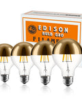 Half Gold Reflected LED Edison Bulbs 6W 60W Equivalent Dimmable G80 Globe Shape E26 Soft White 2700K Eye Friendly Glare Free Decorative Lighting Pack Of 4