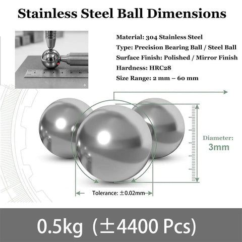 0.5kg Bulk 304 Stainless Steel Balls Heavy Duty Pro Grade Precision Bearing Spheres Ranging From 2mm To 5mm Rust Resistant Agitator Beads For Industrial And DIY Equipment And Projects. 3mm stainless steel ball dimensions with ruler and tolerance diagram