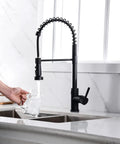 No Sweat Matte Black Kitchen Faucet Replacement Head With Solid 15 Piece Adapter Kit Pull Down Sink Sprayer Nozzle in use.
