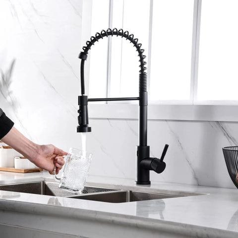 No Sweat Matte Black Kitchen Faucet Replacement Head With Solid 15 Piece Adapter Kit Pull Down Sink Sprayer Nozzle in use.