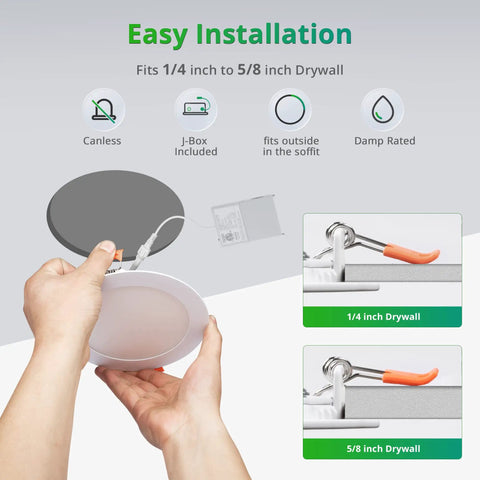 Easy installation for 24 Pack 6 Inch Recessed LED Lighting Kit With 5 Color Temperatures 2700K To 6000K Dimmable 1100 Lumens