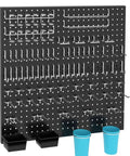 157 Piece Extra Thick Pegboard Hook Set, Heavy Duty Metal Pegboard Organizer With Storage Bins And Peg Locks, displayed on pegboard
