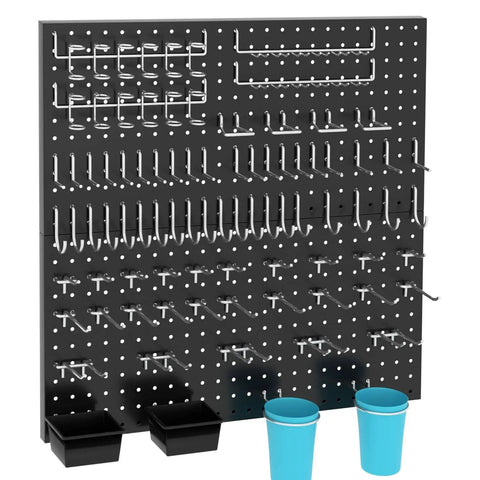 157 Piece Extra Thick Pegboard Hook Set, Heavy Duty Metal Pegboard Organizer With Storage Bins And Peg Locks, displayed on pegboard
