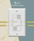 Kalide Dual Load Dimmer Light Switch With Full Range Dimming For LED And CFL Bulbs, white finish, feature diagram.