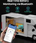 Bluetooth app monitoring Beefed Up 12V 280Ah LiFePO4 Battery With Metal Case Bluetooth Low Temp Protection Built In 200A BMS in RV.