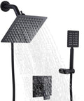 Matte Black 2 Handles Tub and Shower Faucet Set With Tub Spout, Valve Included, Dual 2 In 1 Shower System
