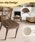 Non Slip Dining Chair Cushions Set Of 4 18x18x3 Tufted Coffee Chair Pads With Ties, showing non-slip design and straps