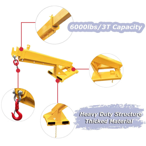 Heavy Duty Adjustable Forklift Jib Boom Crane With 6600Lb Three Ton Capacity Bulletproof Telescopic Arm and Steel Hoist Hook details