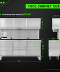 72 Inch Tool Chest With Wheel Lock And LED Lighting, 11 Storage Drawers Plus Double Door Cabinet, Built In Outlet, Stainless Steel Pegboard, Beefy Garage Workshop Storage System