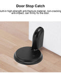 Sleek Matte Black Zinc Alloy Push Type Door Stop Catch With Hold Open Floor Base for smooth placement on wooden floor.