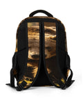 Back view of Forest Striding Brown Bear Printed Unisex Backpack with breathable mesh and bear print showing through straps.
