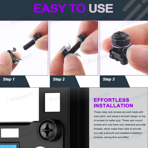 Image showing Top Shelf Badass Black Computer Mount Cage Nuts And Screws Assortment Kit for easy installation steps.