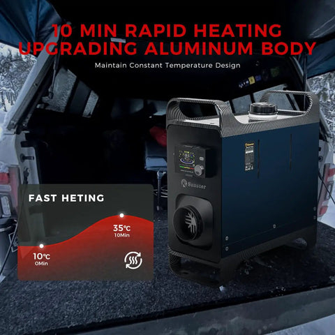 Kick Some Major Heat With This Upgraded 8Kw Portable Diesel Heater running on 12V or 24V power with aluminum body.