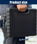 Carrying case for 84 Piece Pro Grade Tap And Die Set With SAE And Metric Sizes, shown with dimensions 11.42 x 12.99 x 2.36 inches