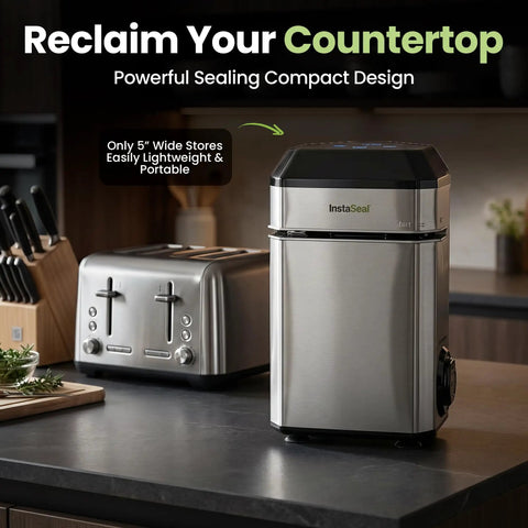 Upright Food Vacuum Sealer For Meal Prep And Bulk Buys Keeps Freshness Eight Times Longer With A 60 Kpa Seal on countertop